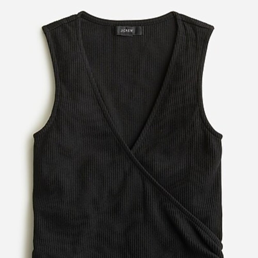 J. Crew Black Ruched wrap top in vintage rib